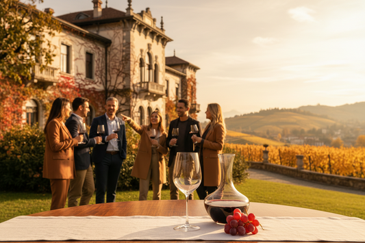 Degustazione di vino davanti al Kurhaus durante il Merano WineFestival  Usa questo alt soltanto se il Kurhaus è realmente visibile nell’immagine.