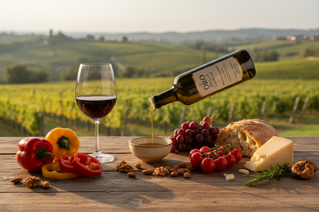 Un calice di vino bianco secco biologico di ALBio Corini accanto a un piatto leggero e salutare