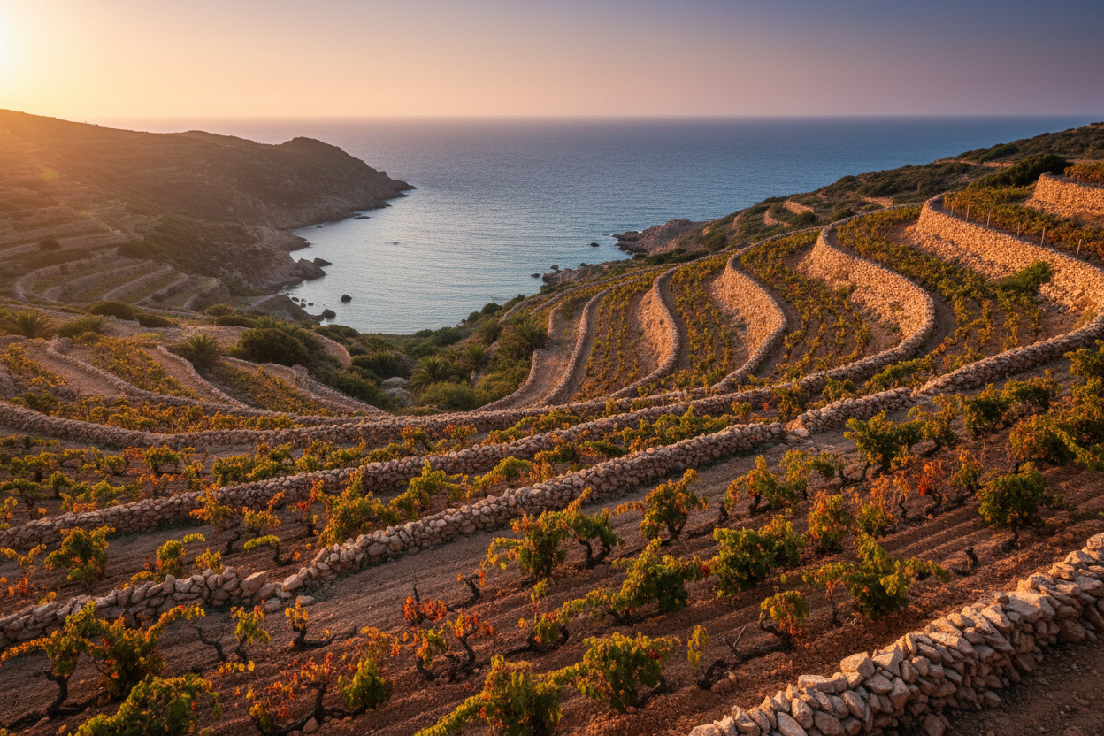 Vigneti costieri con mare mediterraneo - vini Sardegna  