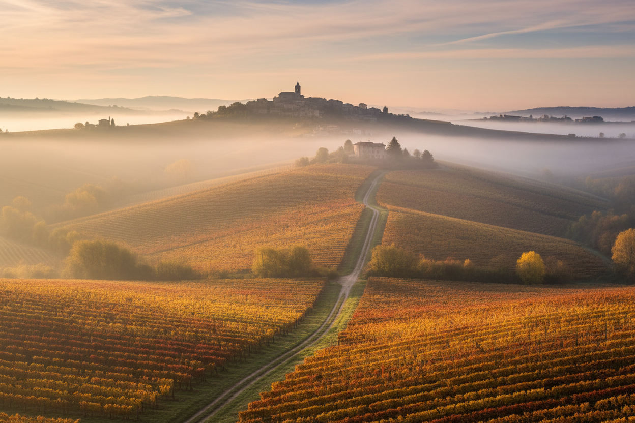 Colline delle Langhe con vigneti autunnali - vini biologici Piemonte
