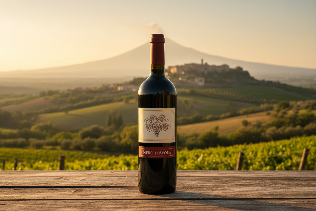 Nero d'Avola bottiglia con etichetta