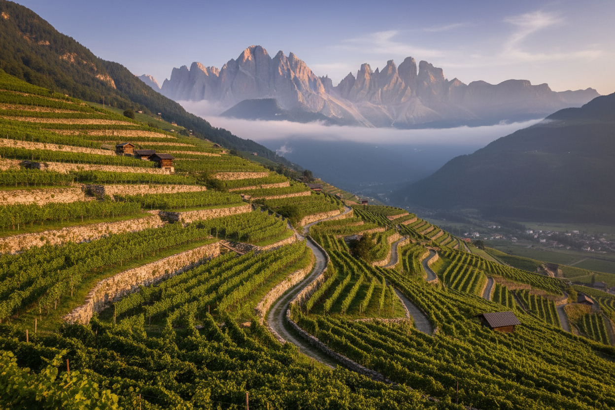 Vigneti alpini terrazzati con le Dolomiti - vini Trentino Alto Adige