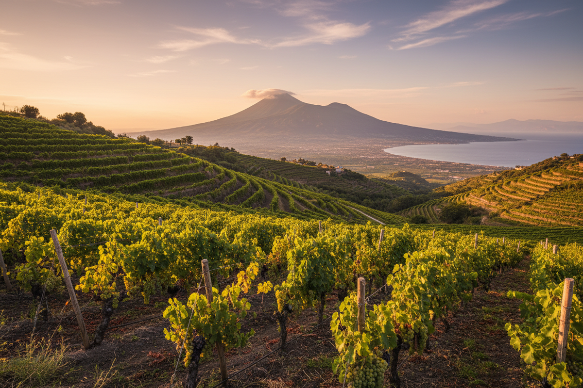 Vigneti campani con il Vesuvio sullo sfondo - vini Campania