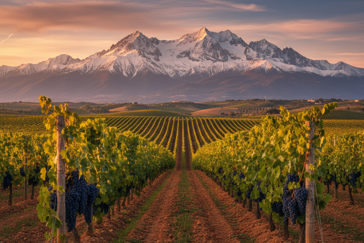 Vigneti di Montepulciano con il Gran Sasso - vini Abruzzo